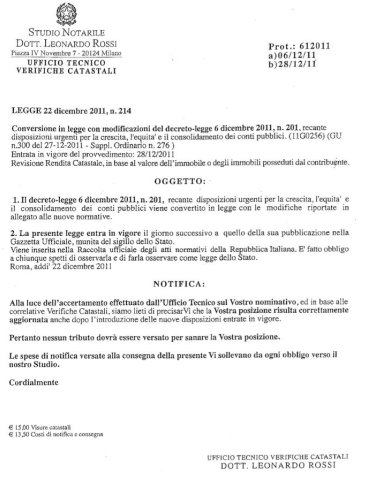 lettera truffa variazioni catastali